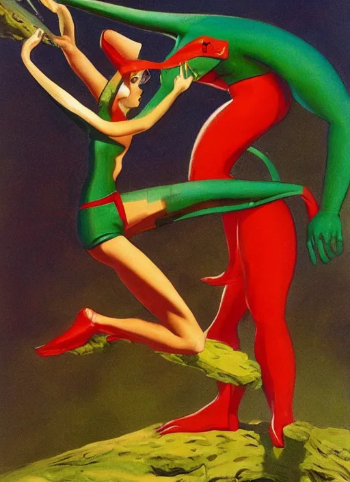 Prompt: gumby as reimagined by frank frazetta and boris vallejo