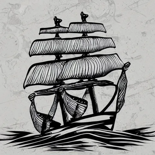 Image similar to a pirate ship sailing in the sea, realism tattoo design, amazing shades, clean white paper background, in the style of david vega