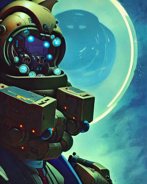 Prompt: sigma from overwatch, character portrait, portrait, close up, concept art, intricate details, highly detailed, vintage sci - fi poster, retro future, in the style of chris foss, rodger dean, moebius, michael whelan, and gustave dore