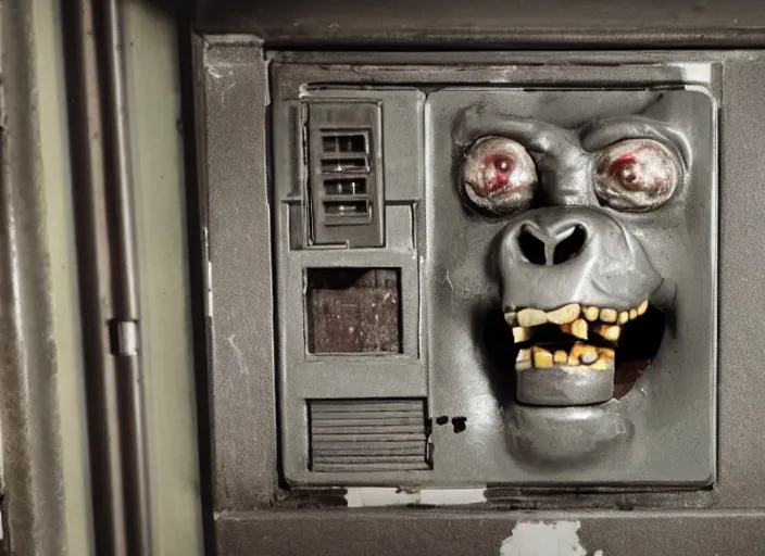 Image similar to scary ape inside fuse box in post communist apartment building