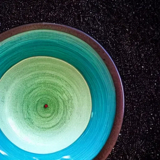 Image similar to A bowl of the universe, the universe inside of a bowl, view from above, close-up photography