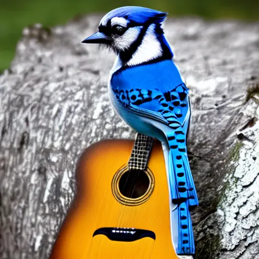 Prompt: bluejay playing a guitar