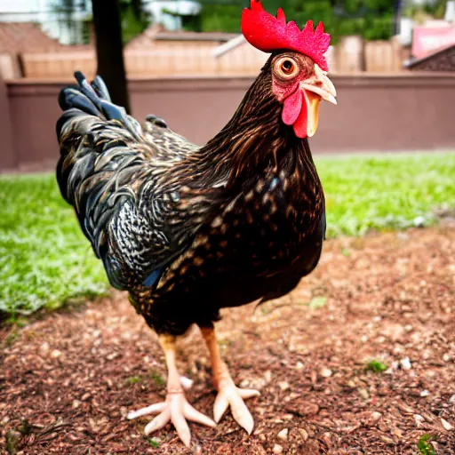 Image similar to a high quality photo of a chicken wearing a suit, 8k, Greg Rutkowsky