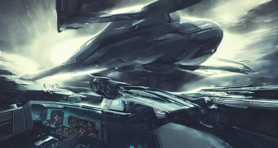Image similar to gorilla in a white blade runner jacket behind the wheel of a spaceship, in the andromeda galaxie by ash thorp