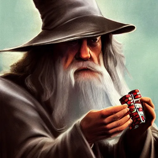 Image similar to gandalf playing poker, casino highly detailed, digital art,