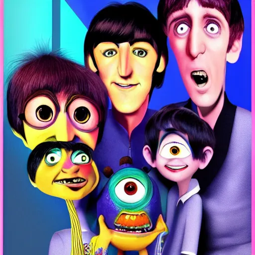 Prompt: a photo of the beatles in the artstyle of monsters inc, 3 5 mm lens, highly detailed, vivid colors, trending on artstation