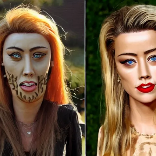 Image similar to a [ gourd ] carved shaped to look like ( amber heard ) face hybrid intercross