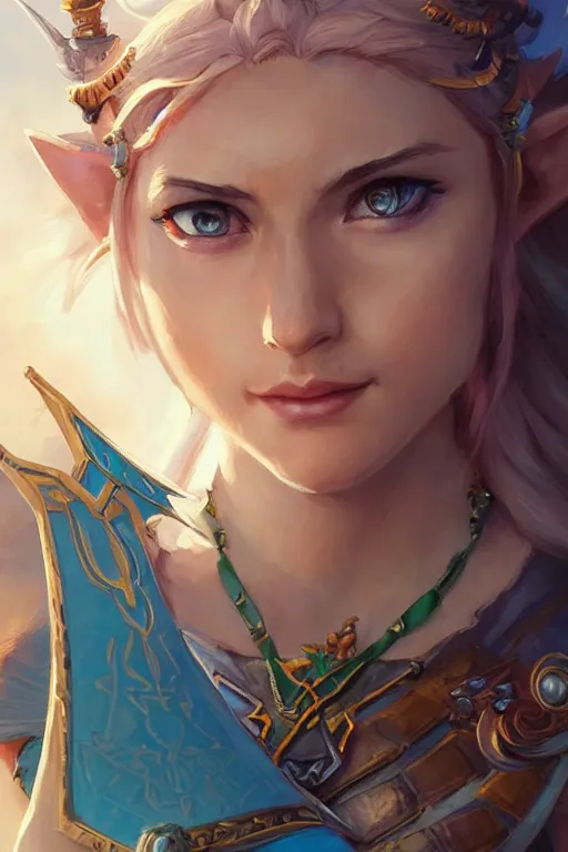 Prompt: goddess of zelda, d & d, fantasy, portrait, highly detailed, headshot, digital painting, trending on artstation, concept art, sharp focus, illustration, art by artgerm and greg rutkowski and magali villeneuve