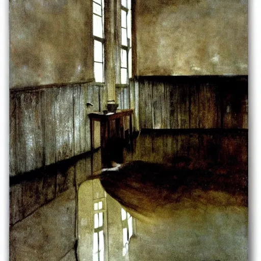 Image similar to painting of the inside of a flooded house, by Andrew Wyeth