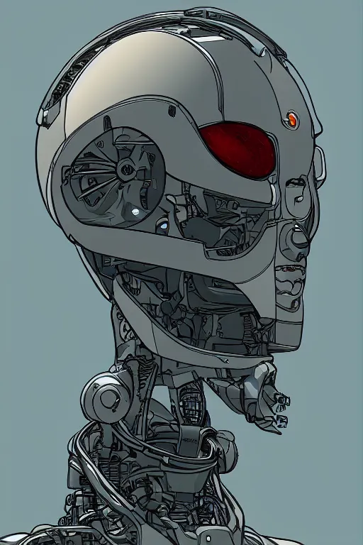 Image similar to A portrait of a robot by Moebius, trending on Artstation