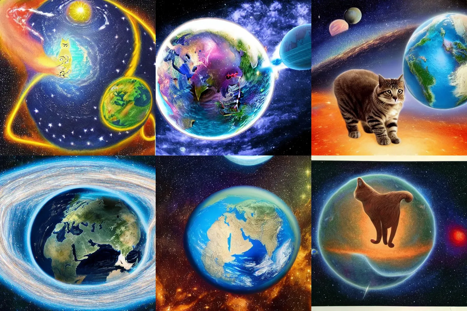 Prompt: A gigantic cosmic cat playing with the planet earth, like it's yarn.