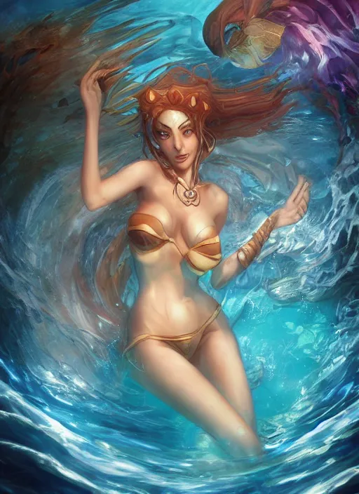 Image similar to nami the siren, from league of legends, au naturel, underwater, hyper detailed, digital art, trending in artstation, cinematic lighting, studio quality, smooth render, unreal engine 5 rendered, octane rendered, art style by klimt and nixeu and ian sprigger and wlop and krenz cushart