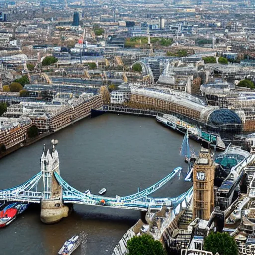 Prompt: London cityscape seen from above if it were a lovely Ghibli movie, London Eye