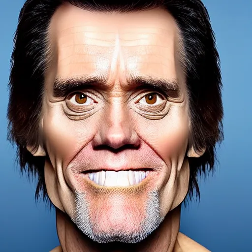 Image similar to a portrait of jim carrey wearing mechanical implants on the face