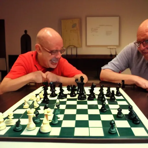 Prompt: mortadelo and filemon playing a chess tournament