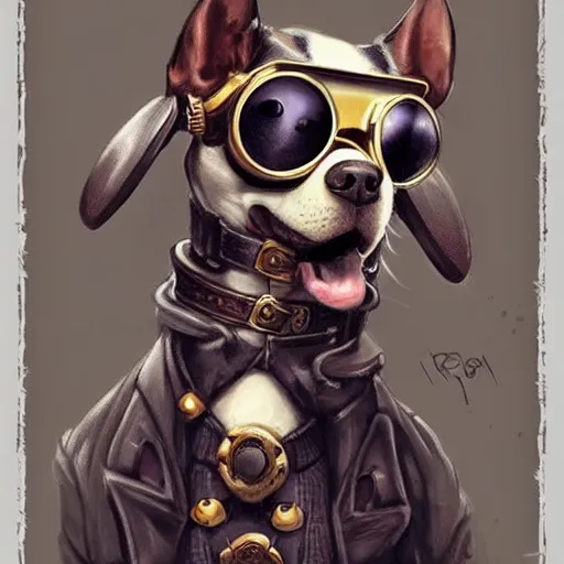 Prompt: a doggie with steampunk googles, by ROSS tran