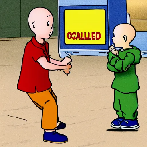 Image similar to caillou arrested for theft, illustration,