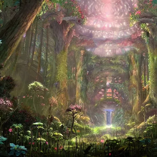 Prompt: beautiful ancient magical overgrown secret place, mysetrious etherial mesmerizing atmosphere, beautiful midnight lighting, extremely intricate, hyper detailed, hd, masterpiece, legend of zelda, studio ghibli