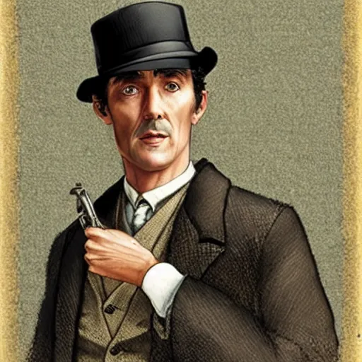 Image similar to sherlock holmes in a deerstalker hat in the style of james c. christensen