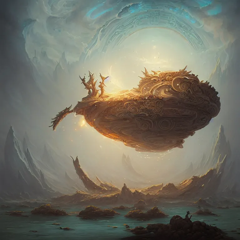 Image similar to Giant Floating Circular Ancient Sacred Calligraphy Structure by Peter Mohrbacher