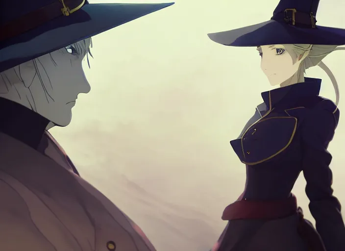 Image similar to side portrait of lady maria, helm of second world war warship in background, illustration concept art anime key visual trending pixiv fanbox by wlop and greg rutkowski and makoto shinkai and studio ghibli and kyoto animation, symmetrical facial features, astral witch clothes, modern warfare, realistic anatomy, gapmoe yandere grimdark, volumetric lighting, backlit