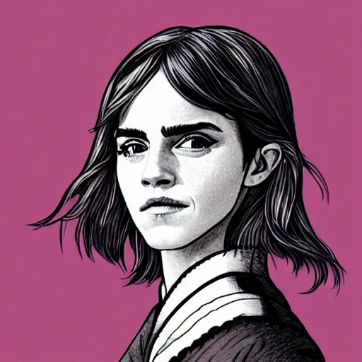 Prompt: an illustration of emma watson dressed like a japanese ninja