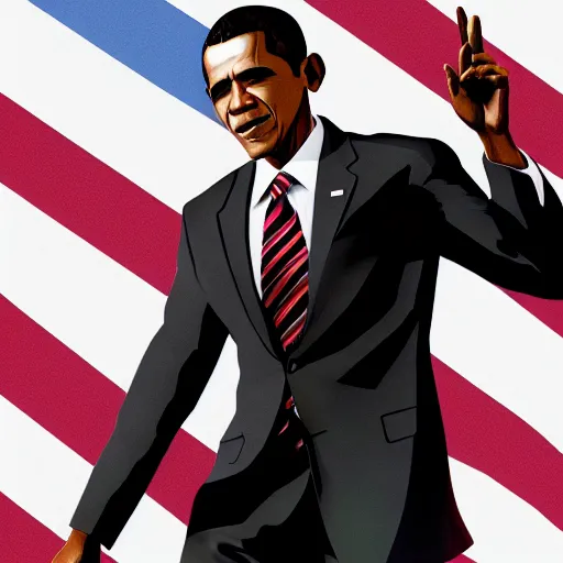 Prompt: Barack Obama with a bat official GTA artwork midshot