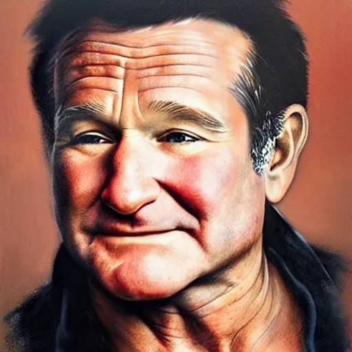 Image similar to ultra realistic portrait painting of robin williams, art by frank frazetta, 4 k, ultra realistic, highly detailed, epic lighting