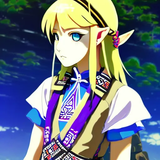 Prompt: a beautiful young feminine link from botw gravure model, wearing japanese mayan street fashion school girl outfit with mayan pattern and native style, aztec street fashion, jrpg, perfect anime face, gapmoe yandere grimdark, trending on pixiv fanbox, painted by greg rutkowski makoto shinkai takashi takeuchi studio ghibli, akihiko yoshida