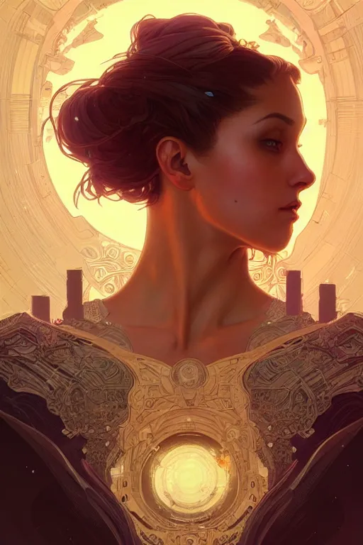 Image similar to beautiful female android!, half portrait, background explosion, intricate detailed environment, cell shaded, floro details, intricate, elegant, highly detailed, digital painting, artstation, concept art, smooth, sharp focus, illustration, art by artgerm and greg rutkowski and alphonse mucha, laurie greasley