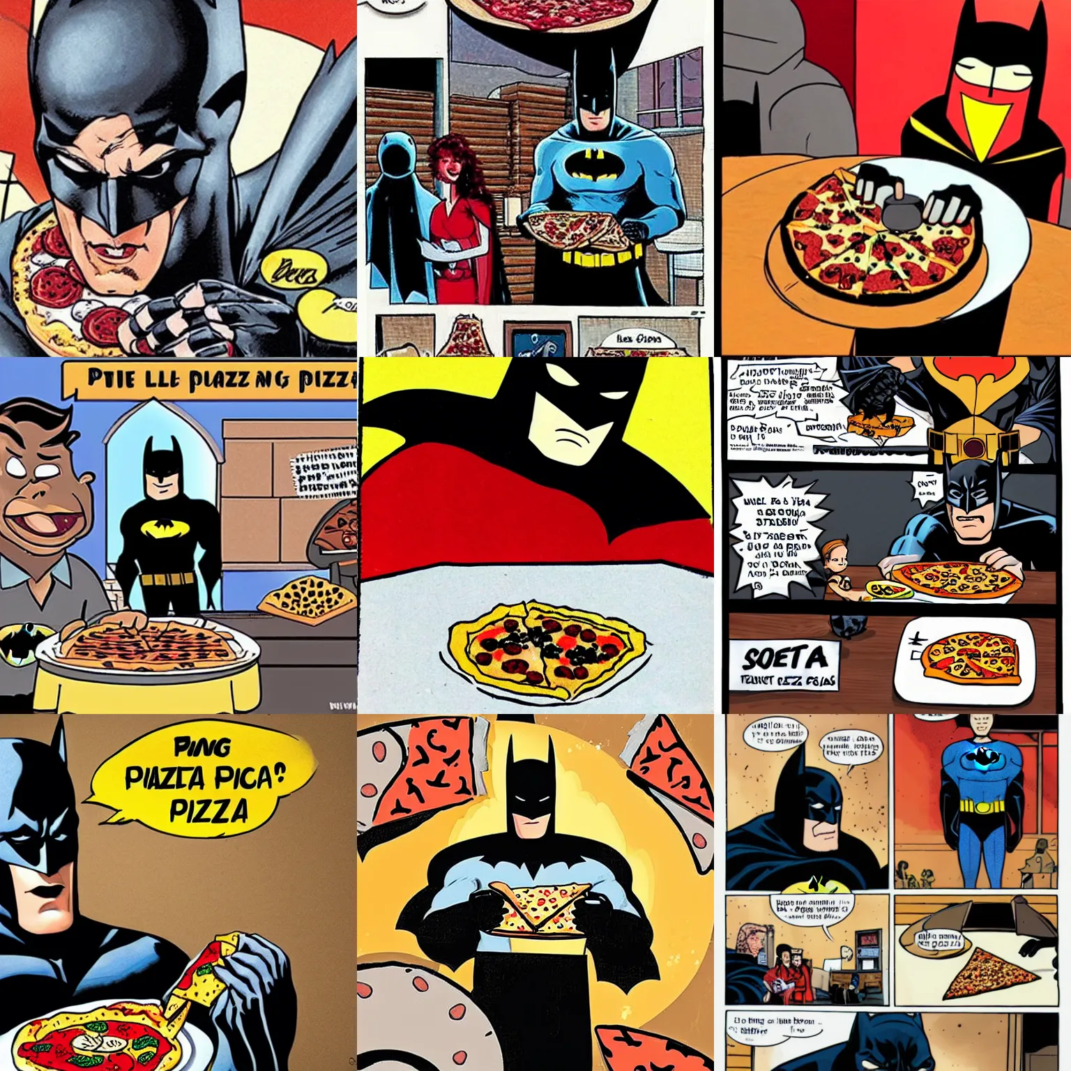 Prompt: batman eating pizza