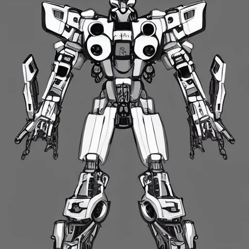 Image similar to very detailed mecha thumbnail art, greyscale in vector art, very symmetrical, by inzvy, science fiction, artstation, pinterest, adobe photoshop