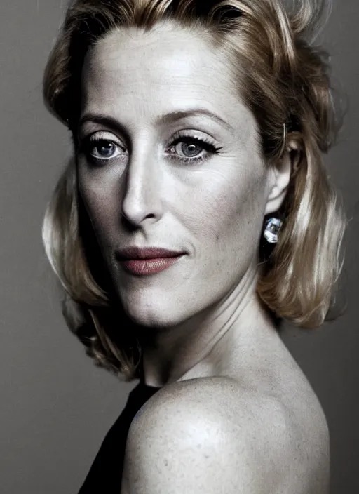 Prompt: a portrait of gillian anderson by mario testino, head shot, award winning, cover of vogue 1 9 8 0, 1 9 8 0, 1 9 8 0 s punk style, 1 9 8 0 s punk hairstyle, sony a 7 r