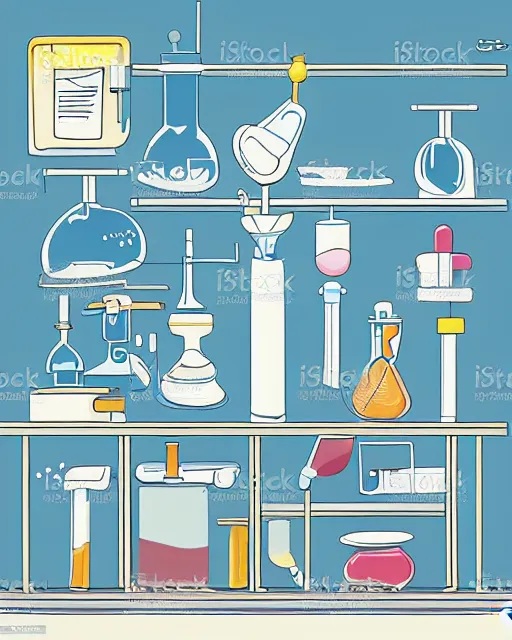 Image similar to science lab. clean cel shaded vector art. minimalist illustration art