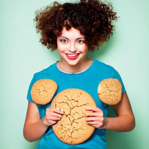 Prompt: the cutest curly haired young woman with a cookie face