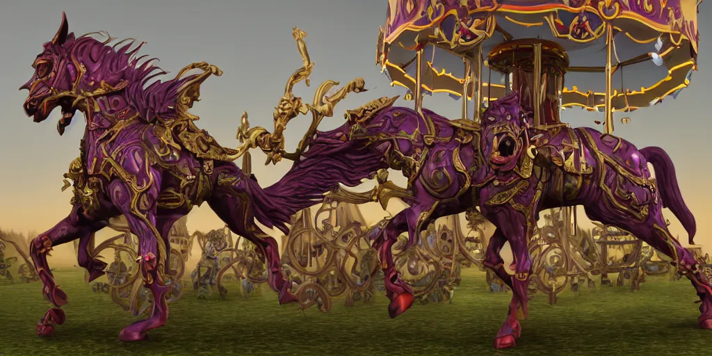 Prompt: a 3d sculpt of a haunted undead evil circus carousel horse, world of warcraft, league of legends