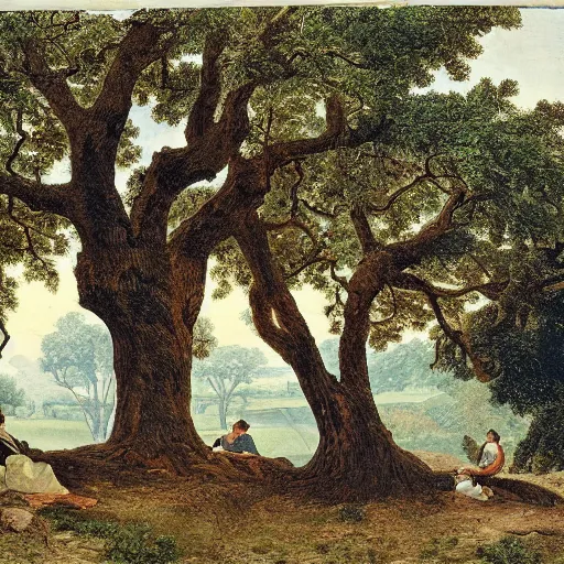Image similar to 4 men resting by an oak tree