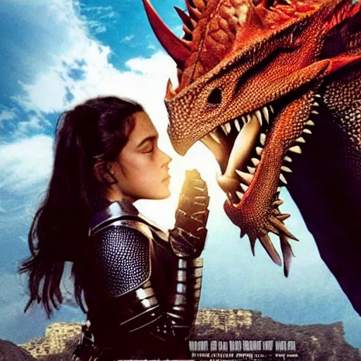 Prompt: a knight kissing a dragon. Amazing movie still