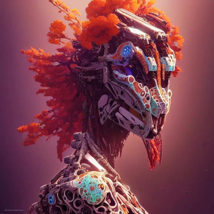 Image similar to symmetry! portrait of a hybrid robot helhound, floral! horizon zero dawn machine, intricate, elegant, highly detailed, digital painting, artstation, concept art, smooth, sharp focus, illustration, art by artgerm and greg rutkowski and alphonse mucha, 8 k