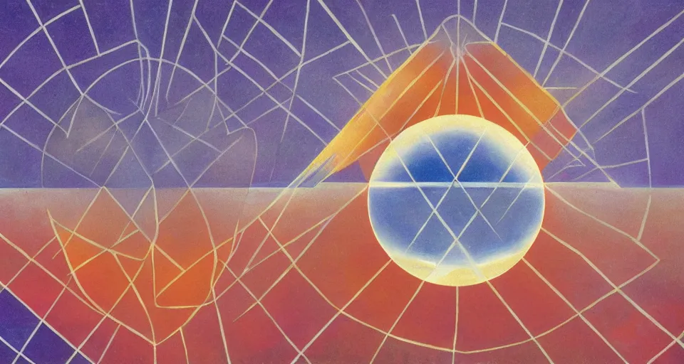 Prompt: hexagonal solar sail blocking the sun, seen from earth, art deco painting
