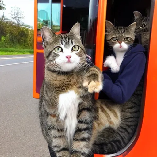 Image similar to a cat working as a bus driver