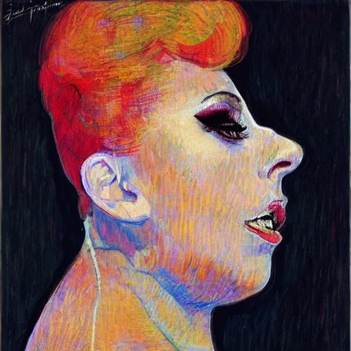 Image similar to oil canvas of lady gaga in concert, intricate, elegant, in the syle of toulouse - lautrec, trending on artstation