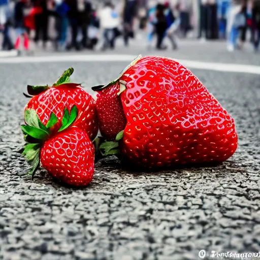 Image similar to super wide shot of giant strawberry on red square, 4 k, bokeh