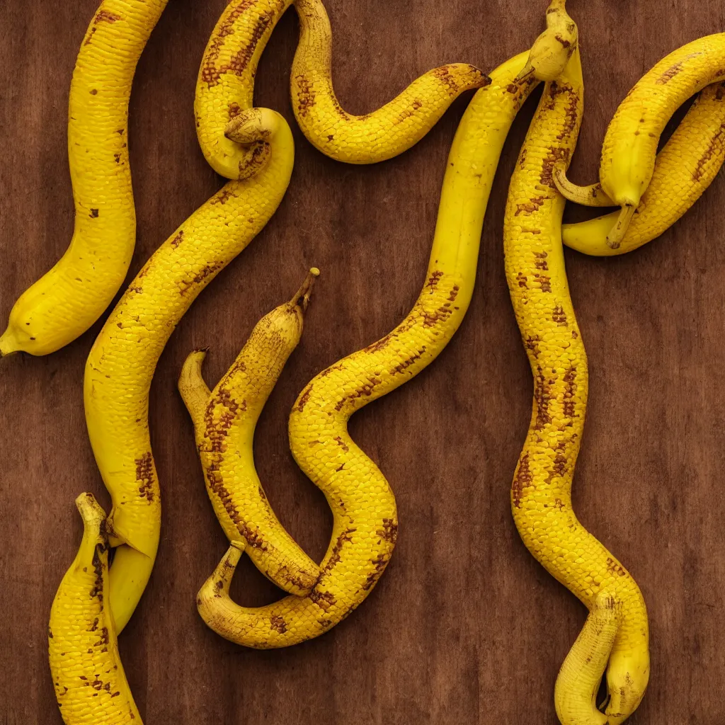 Prompt: snake banana in the shape of colorful corncob, closeup, hyper real, food photography, high quality