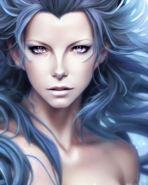 Image similar to character concept art of an anime stormy cloud goddess, kate beckinsale | | cute - fine - face, pretty face, realistic shaded perfect face, fine details by stanley artgerm lau, wlop, rossdraws, james jean, andrei riabovitchev, marc simonetti, and sakimichan