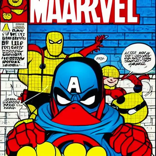 Image similar to marvel comic book cover with rubber ducky man