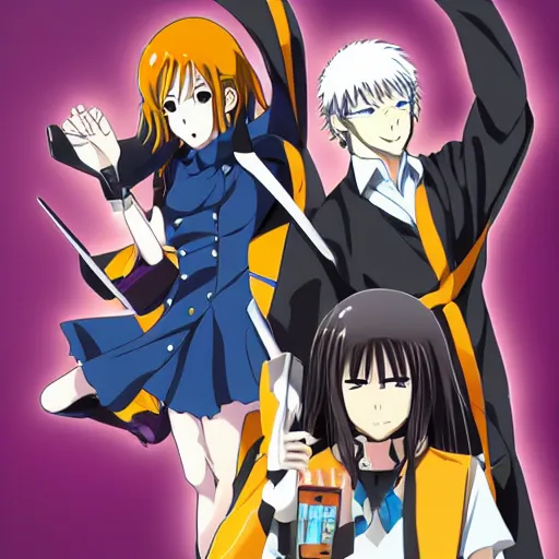 Prompt: anime characters promoting Amazon, Amazon logo