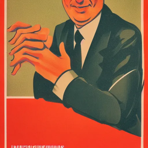 Image similar to Soviet propaganda poster depicting John Oliver