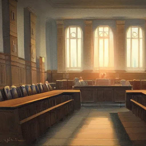 Image similar to a courtroom with the morning light, digital painting, ultradetailed, artstation, ultradetailed, pinterest,