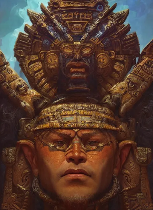 Prompt: digital _ painting _ of _ mayan god _ by _ filipe _ pagliuso _ and _ justin _ gerard _ symmetric _ fantasy _ highly _ detailed _ realistic _ intricate _ port